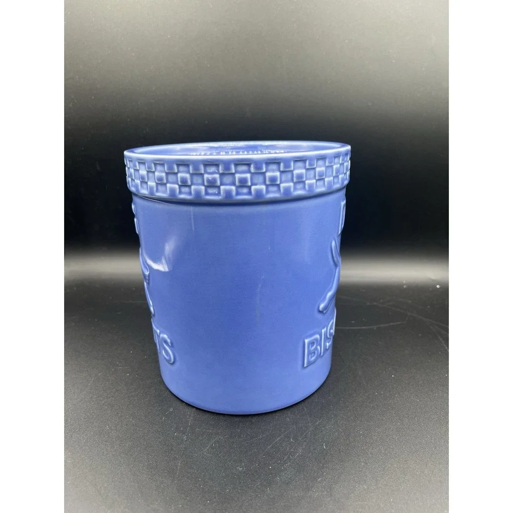 🐾 Longaberger Mulligan Dog Biscuit Canister– Cornflower– USA Pottery – Retired